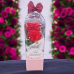 Vörös rózsák, rózsaszín díszdobozban